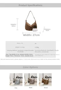 Spécifications détaillées de taille du grand sac à bandoulière plissé en cuir PU