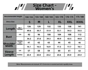 Detailed size chart for anime cosplay dress showing measurements for S to XXXL sizes