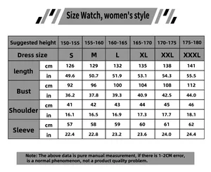 Size chart for women's anime cosplay dress with measurements in cm and inches