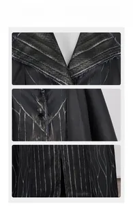 Detail view of gothic cosplay costume with snake skin collar and striped texture
