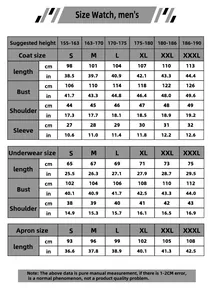 Detailed size chart for Sakamoto Kihachi cosplay costume with measurements in cm and inch