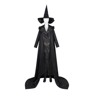 Women Gothic Wicked Witch Cosplay Costume Polyester Black Long Dress Hooded Cloak With Pointed Hat Halloween Party Outfit