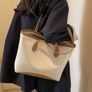Sac Cabas Femme Grande Capacité en Cuir PU Imprimé Fashion Bags Surpiqûres Contrastées Sac à Main pour Bureau
