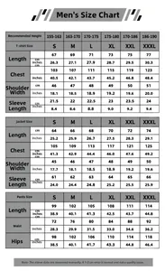 Detailed size chart for Michael Jackson cosplay costume including jacket and pants measurements