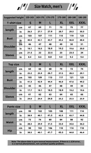 Detailed size chart for Michael Jackson cosplay costume including jackets and pants