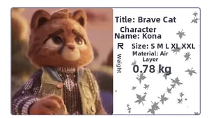 Size chart and material details for Ke Na Brave Cat cosplay costume in scuba fabric