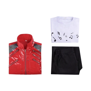 Michael Jackson iconic red faux leather cosplay costume set with zipper jacket and t-shirt