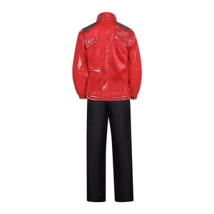 Red Michael Jackson Beat It cosplay jacket with silver zippers and black pants