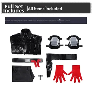 Set cosplay tattico da 7 pezzi con giacca pantaloni cintura fondina e guanti rossi