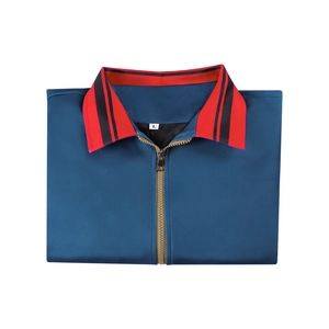 Veste zippée bleu foncé Will Byers avec col rayé rouge pour cosplay d'Halloween
