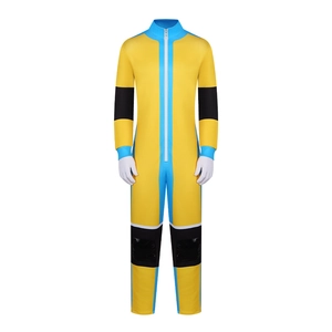 Unisex Character Cosplay Jumpsuit Yellow Splicing Performance Costume With White Gloves For Party Halloween Dress Up