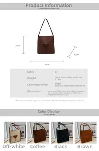 Detailed size specifications for large vintage faux leather tote bag with bucket pouch