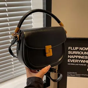Borsa a Sella da Donna in Pelle PU Vintage Con Manico Superiore Moda Fibbia in Metallo Borsa a Tracolla Per Viaggi Casual