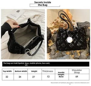 Size chart showing large capacity dimensions for the black faux shearling tote bag
