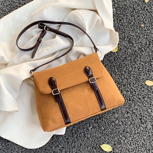 Maillard caramel faux suede tote bag with vintage silver buckles and leather straps