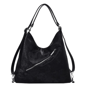 Minimalist black tote bag with marble texture, versatile shoulder and backpack straps