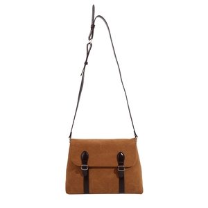 Retro brown suede tote bag with black leather straps and silver buckles for women