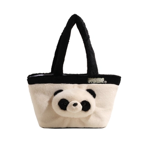 Sac fourre-tout mignon en peluche panda avec fausse fourrure noire et blanche