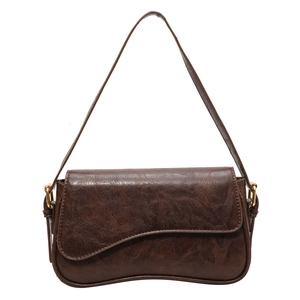 Large vintage brown faux leather underarm bag with an asymmetric flap for women