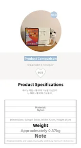 Specifiche taglie della borsa tote in nylon bianco con dimensioni e confronto con iPad