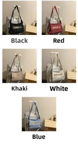Detailed view of XBOKA canvas tote bags available in black, red, khaki, white, and blue colors