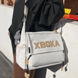 White large capacity tote bag with XBOKA logo and checkerboard charm for commuting