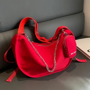 Grand Sac Hobo en Nylon pour Femmes Mode Sac à Bandoulière Avec Chaîne en Métal Et Mini Porte-Monnaie Amovible