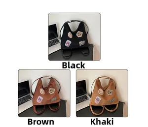Detailed comparison of vintage canvas tote bags in black, brown, and khaki colors