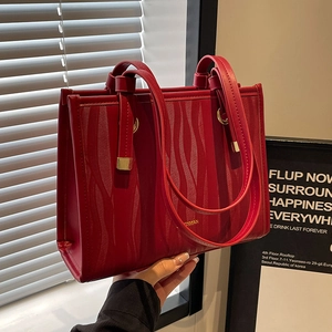 Large Capacity Wedding Handbag PU Leather Tote Bag Red Black Houndstooth Diamond Lattice Wave Pattern Bridal Fashion Purse