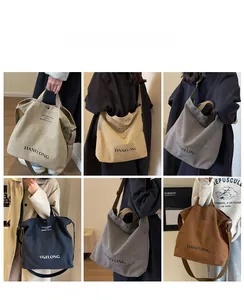 Collage of large canvas tote bags in various colors showing shoulder and crossbody options
