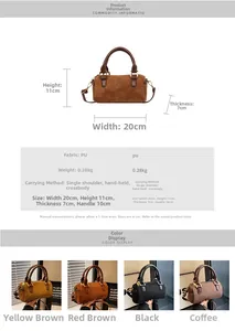 Detailed size and dimension view of a vintage frosted Boston cylinder crossbody bag
