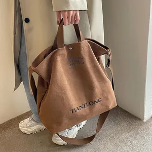 Large Capacity Canvas Tote Bag For Women Letter Print Shoulder Handbag Casual Crossbody Bag For Commuting Travel