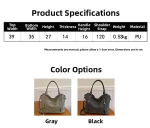 Spécifications détaillées de taille pour grand cabas en similicuir mat gris et noir