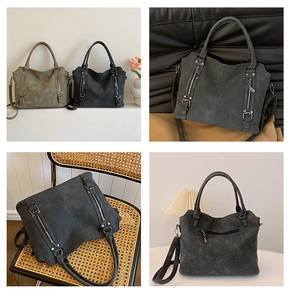Détails de sacs fourre-tout en daim vintage avec double fermeture éclair et finitions rétro