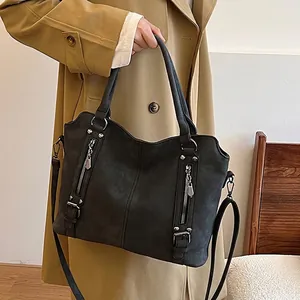 Sac Cabas pour Femme Rétro en Cuir PU Dépoli Grande Capacité Vintage Sac à Bandoulière Polyvalent pour le Quotidien et le Voyage