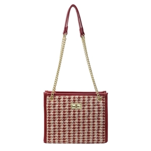 Classic red houndstooth crossbody bridal bag with gold hardware and top handle