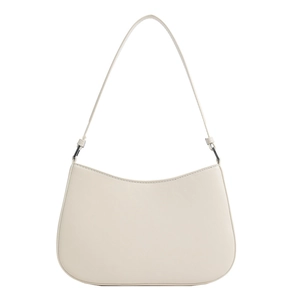 Minimalist beige half-moon underarm bag in matte PU leather with slim shoulder strap