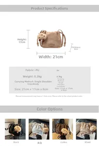Detailed size specifications for the vintage pleated crossbody bag with bear charm