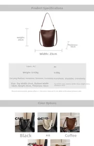 Detailed size parameters and specifications for the minimalist PU leather bucket bag