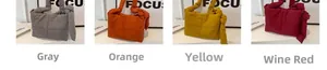 Quilted puffer tote bags in grey orange yellow and burgundy colors with knotted handles