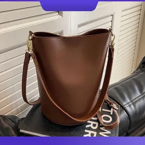 Large Capacity Women Bucket Bag PU Leather Fashion Solid Color Shoulder Crossbody Bag For Daily Commute Leisure Travel