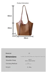 Detailed size specifications for brown faux leather tote bag with dimensions and strap info