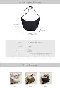 Detailed dimension guide for large PU crescent bag showing size and strap length