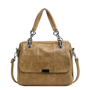 Borsa a mano retrò da donna in pelle marrone con catena in metallo e manici
