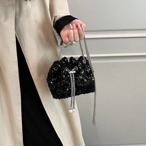 Sac Seau à Paillettes pour Femme Avec Bandoulière en Chaîne Métallique Cordon en Künstliche Perles Sac à Bandoulière Petit Sac à Paillettes Brillant