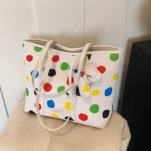 Sac fourre-tout blanc artistique avec pois colorés et pendentif éléphant pour le quotidien