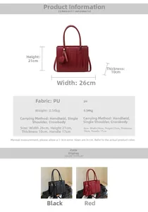 Tableau des tailles pour sac rouge en PU indiquant largeur 26cm et hauteur 21cm