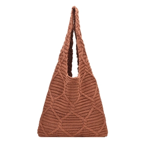 Borsa tote intrecciata rosso ruggine con motivo 3D a rombi e grande capacità da donna