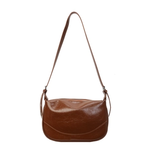 Vintage brown oil wax leather shoulder bag with large capacity and minimalist design