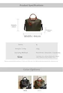 Détails des sacs cabas en nylon vert et noir avec poignées en cuir marron et grande capacité